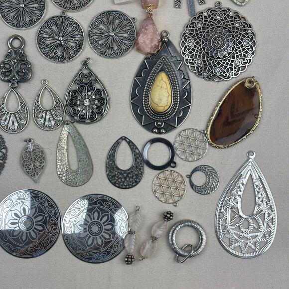 Craft Jewelry Pendants - 75+ Natural Stone Metal Medallion Teardrop Silver Tone - Picture 10 of 12